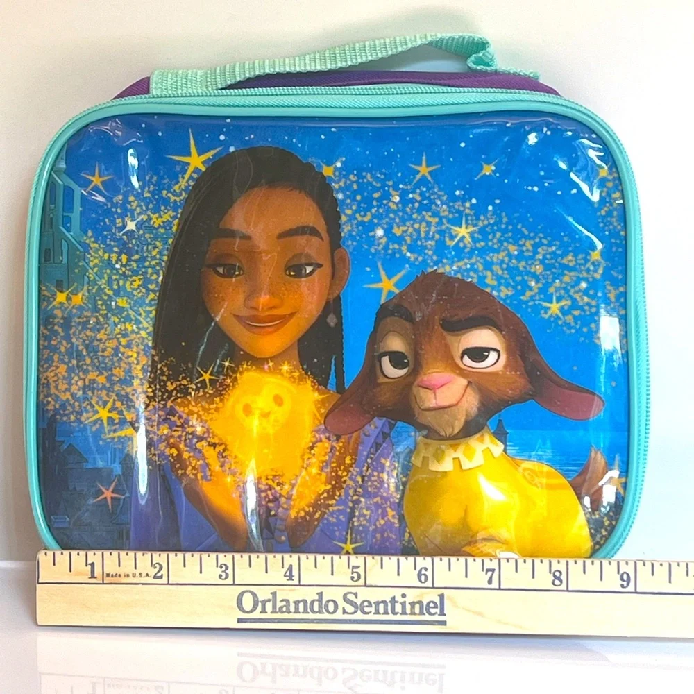 Disney’ Purple & Aqua “Wish” Soft Side Lunch Bag with Asha & Valentino & Star.